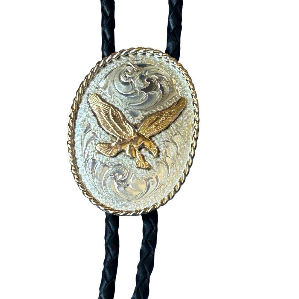 Vintage Montana Silversmiths Flying Eagle Silver Bolo Tie Western Americana